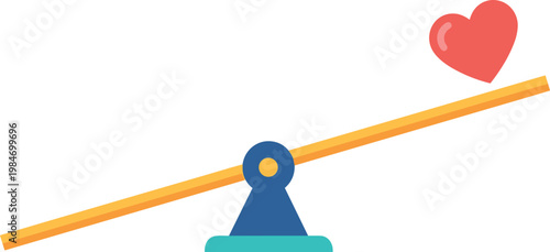 A colorful seesaw with a heart on one side on transparent background