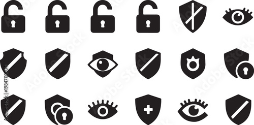 Security icons set with locks and shields symbols