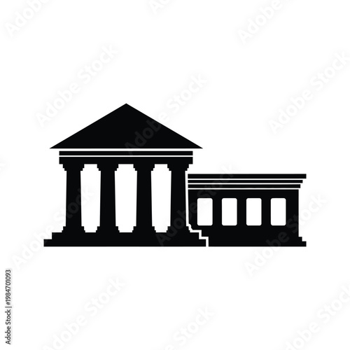 Classical bank building with columns and portico representing financial institution and government architecture vector icon.