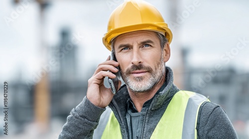 Construction Worker with Smartphone Inside PVC Pipe