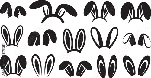 Collection of black and white bunny ear headbands and silhouettes bunny ears rabbit ears