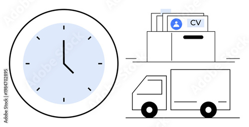 Time management concept. Time management critical for recruitment, improving delivery processes, and optimizing logistics. Time management highlighted for hiring, logistics, scheduling, productivity