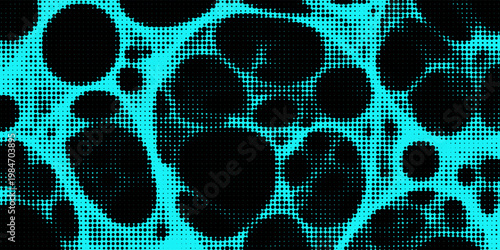 Electric neon waves filling the ether. Shimmering dots forming a pattern of smooth lines, bumps and depressions. Acid vector background for music album.