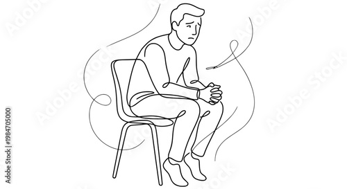 Anxious Patient Waiting Room – Medical Fear, Stress and Clinic Anxiety Concept Line Art