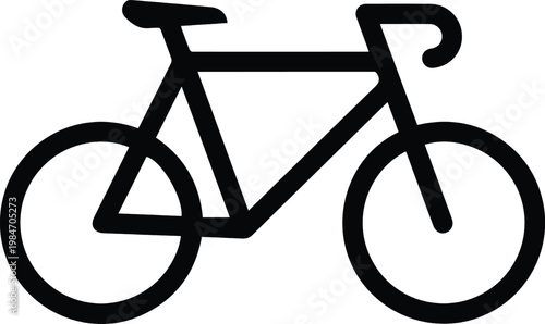 A simple black and white illustration depicts a classic road bicycle with curved handlebars high quality