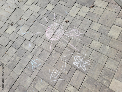 Drawings on the pedestrian area in the children's park. Children's Day