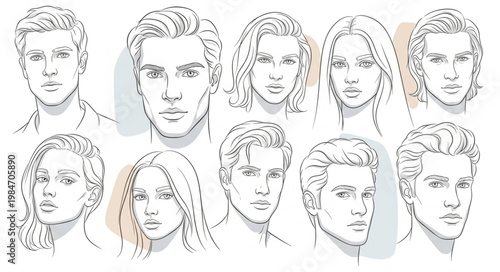 Collection of Diverse Hand Drawn Faces Sketches.