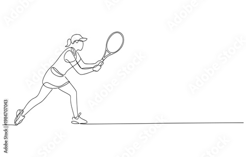 Continuous line drawing of a female tennis player hitting a forehand shot vector illustration athletic forehand continuous illustration outdoors recreation lifestyle competition training