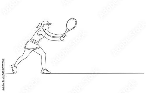 Continuous line drawing of a female tennis player hitting a forehand shot vector illustration athletic forehand continuous illustration outdoors recreation lifestyle competition training