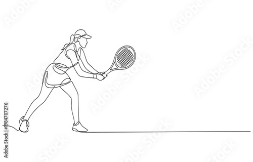 Continuous line drawing of a female tennis player hitting a forehand shot vector illustration athletic forehand continuous illustration outdoors recreation lifestyle competition training