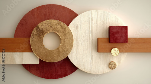 Abstract Composition with Circles Squares and Rectangles in Earth Tones.