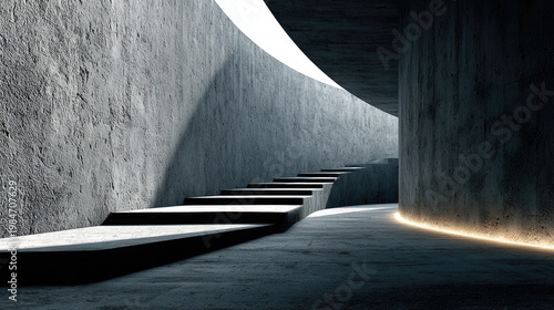 Abstract Concrete Staircase with Light and Shadow Play.