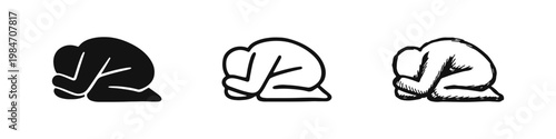 Mental Health Icon Set - Depressed Person in Fetal Position Vector Graphic