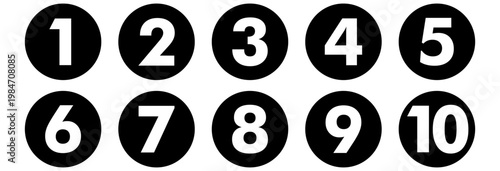 Black round number buttons set 1 to 10 circle numeric icons vector illustration.