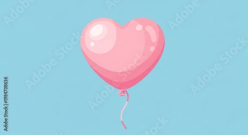Pink heart shaped balloon floats against a light blue background.