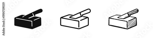 Butter Block with Knife Icon Set in Three Graphic Styles