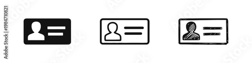 ID card and driver's license icon set, identification document for membership and registration