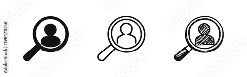 Recruiting search icon set, magnifying glass finding candidate and talent