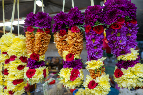 Photography Vibrant Flower Garlands for Thaipusam Festival at Batu Caves Kuala Lumpur Malays