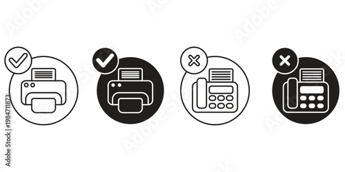 fax machine icon in outline and silhouette style