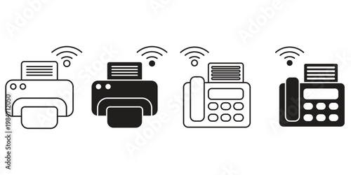 fax machine icon in outline and silhouette style