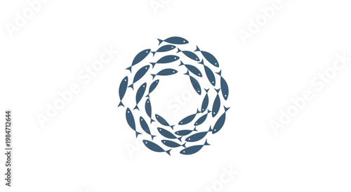 School of Fish Swimming in Circle on White Background