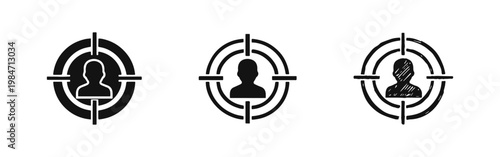 Target Customer Icon Set with Person Symbol for Marketing and HR in Three Styles