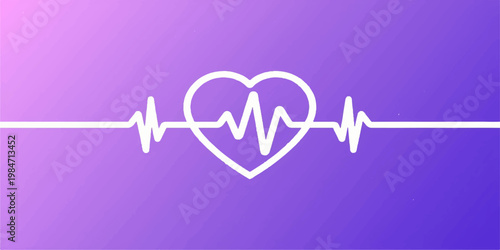 An electrocardiogram rhythm line forms a heart shape representing health and cardiology in a clean medical vector illustration of a pulse rate monitor