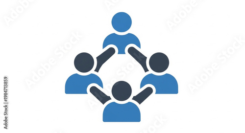 Teamwork concept with connected people icons in blue.