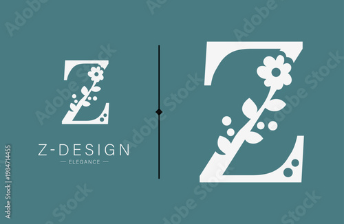 Logo, capital letter Z. Monogram of Botanical Minimalistic, Initial. with Organic Plant Elements. chamomile, Dandelion. Vector design. for tattoo studio