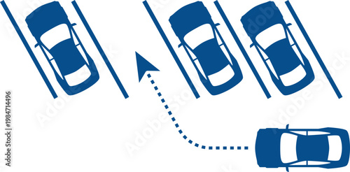 Parking icon set with cars, parking signs, maps and vehicles in flat blue and gray style isolated on white background, perfect for navigation apps, transport and urban design projects.