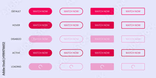 Watch Now CTA Button Set for Video Streaming UI with Interaction States