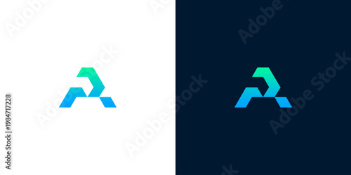 Modern abstract letter A logo design featuring a vibrant blue-green gradient, ideal for innovative branding and digital technology companies seeking a unique visual identity