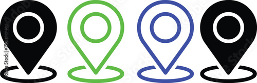 Four location pins with different colored outlines shown in sequence