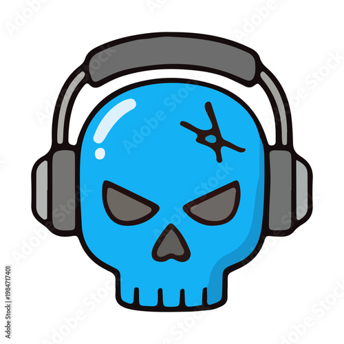 Blue Skull Wearing Headphones Icon