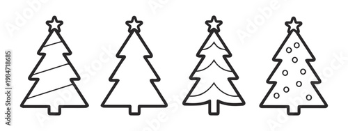 Christmas tree outline icon set, vector illustration.