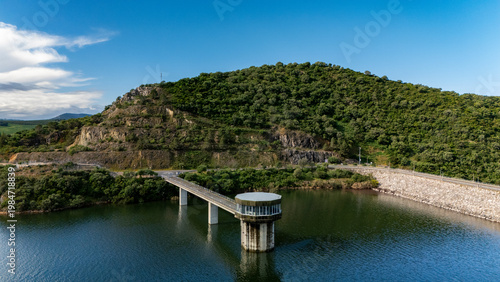 Minimal Aerial View of Reservoir Edge Water Line Abstract Composition