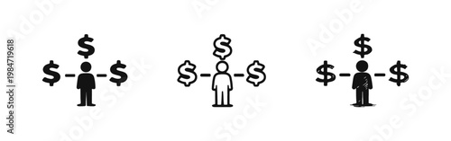 Financial Earning and Income Streams Icon Set with Person and Dollar Signs
