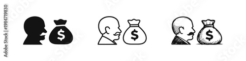 Capitalist Banker Icons featuring Man Profile and Dollar Money Bag