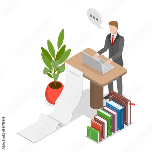 3D Isometric Flat Vector Illustration of Document Online Editing, Editorial Services. Item 1