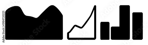 Scalability graph up icon set with solid black icon on white background, stylized upward trending line design featuring graph, chart, upward trend, performance, data with minimalist and line art