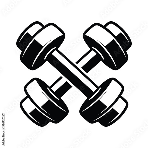 Vector illustration of two black crossed dumbbells isolated on a transparent background for fitness and weightlifting