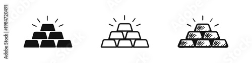 Gold Investment Icon Set - Stacked Gold Bars Vector Illustration