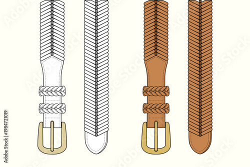 Chevron Braided Leather Belt Technical Flat Sketch