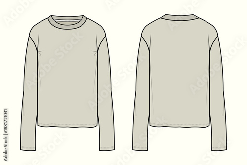 Unisex Classic Drop-Shoulder Crew Neck Long Sleeve T-shirt Flat Sketch
