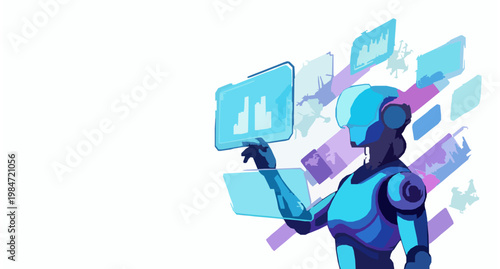 AI robot with virtual HUD and data network futuristic technology vector with dynamic cyber interface