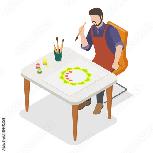 3D Isometric Flat Vector Illustration of Creative Psychotherapy, Embodying Inspiration And Harmony Through Art Therapy. Item 1