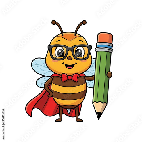 cartoon bee with pencil