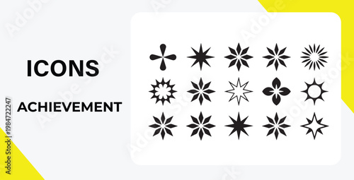 Collection of achievement icons featuring stars and floral designs for success representation
