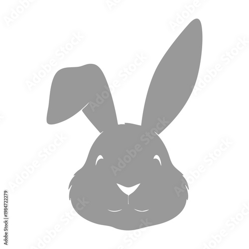 Gray silhouette of a rabbit face with long ears, isolated on a white background